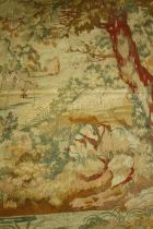A vintage tapestry, figures in a bucolic setting. L.127 W.100cm.