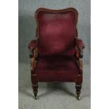 Library armchair, William IV mahogany in studded upholstery. H.101 W.72 D.76cm.