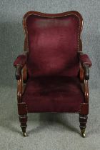 Library armchair, William IV mahogany in studded upholstery. H.101 W.72 D.76cm.