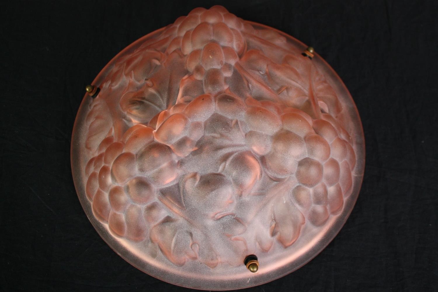 An Art Deco moulded glass hanging light shade. Dia.35cm. - Image 5 of 6