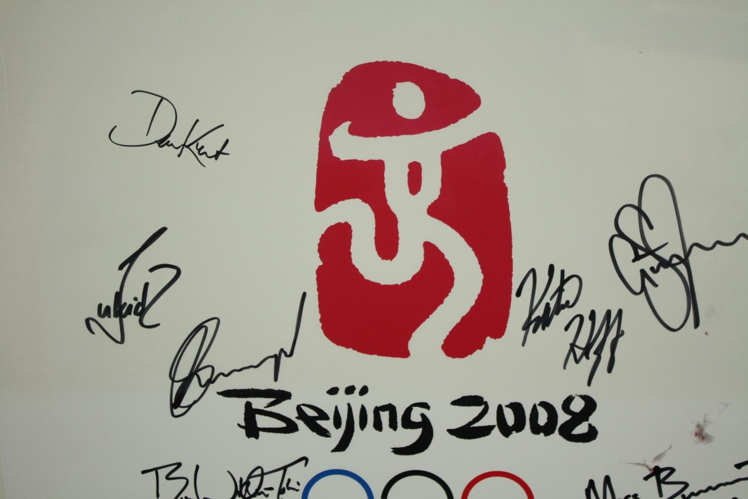 A framed and glazed poster for the Beijing Olympics 2008. Signed by a variety of Olympic champion - Image 3 of 7