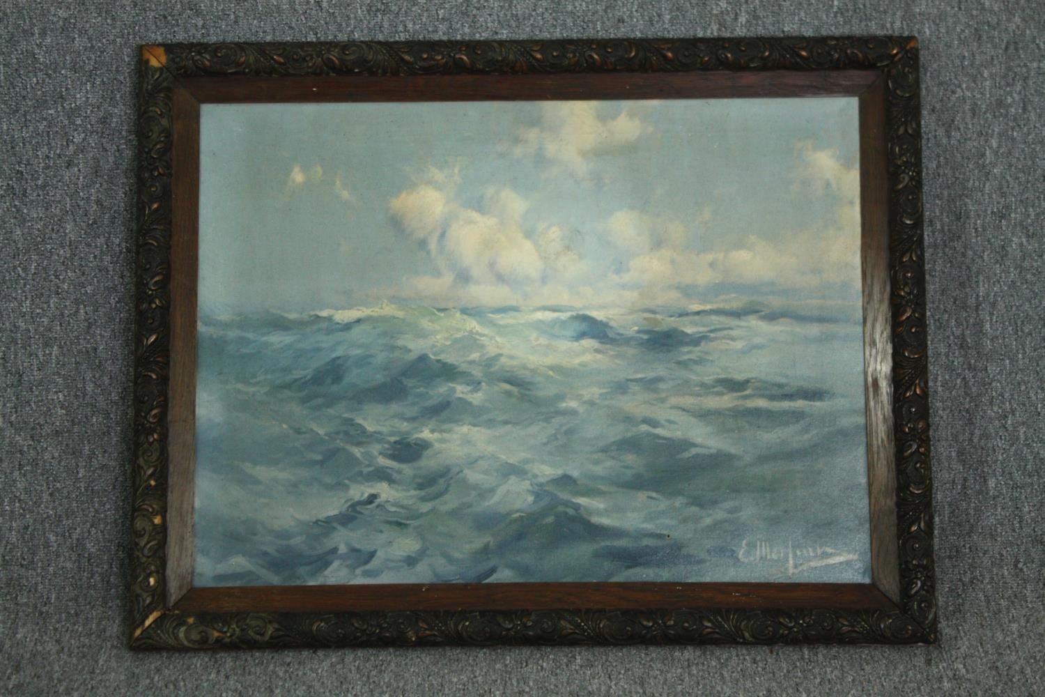Elieu Meifren y Roig (1859-1940), oil on canvas, seascape, waves, signed. H.88 W.67cm. - Image 2 of 5