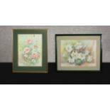 Watercolours, two flower studies, framed and glazed signed D Piesakowska. H.53 W.43cm.