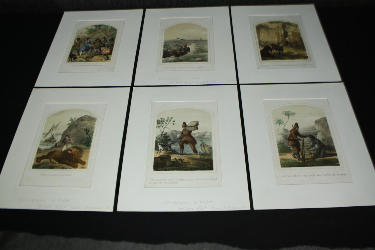 A set of six 19th century hand coloured engravings; French colonial subjects. H.32 W.25cm. (each)
