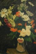 Oil on canvas, still life flowers, indistinctly signed, unframed. H.61 W.46cm.