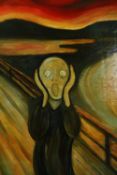 After Edvard Munch, a large oil on board, The Scream. H.111 W.83cm.