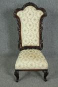 Prie Dieu side chair, Victorian carved rosewood. H.101cm.