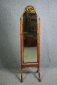 Cheval mirror, mid century burr walnut Georgian style. H.162 W.42cm.