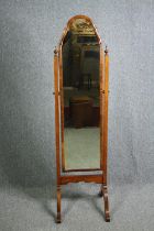 Cheval mirror, mid century burr walnut Georgian style. H.162 W.42cm.