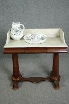 Washstand, Victorian mahogany and marble along with a 19th century water jug and bowl. H.86 W.90 D.