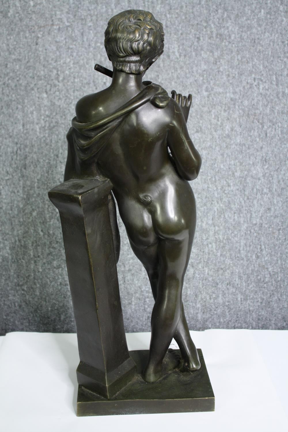 A 19th century patinated bronze figure, Classical style flautist. H.54cm. - Image 4 of 5