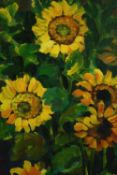Oil on canvas, sunflowers, unsigned. H.91 W.70cm.