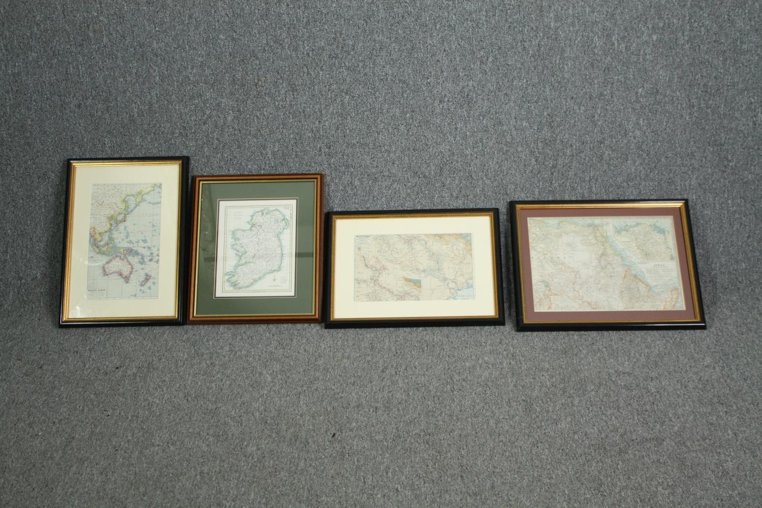 A miscellaneous collection of four maps, 19th century engraved, framed and glazed. H.46 W.33cm. (