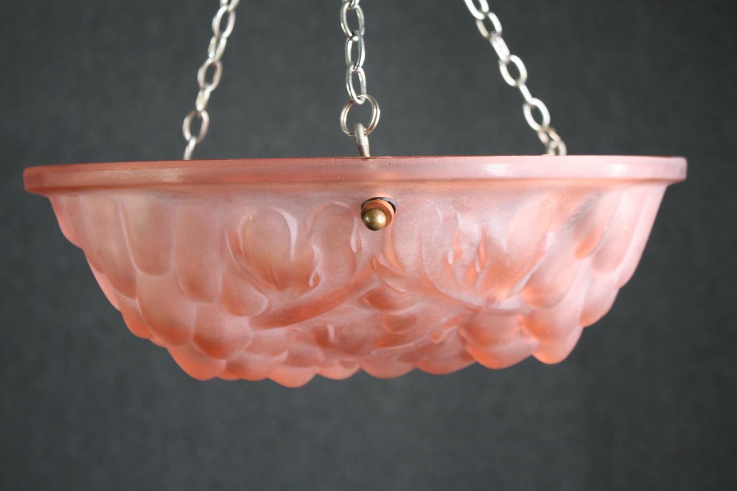 An Art Deco moulded glass hanging light shade. Dia.35cm. - Image 2 of 6