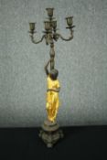 An early 20th century gilt spelter figural candelabra. H.74cm.