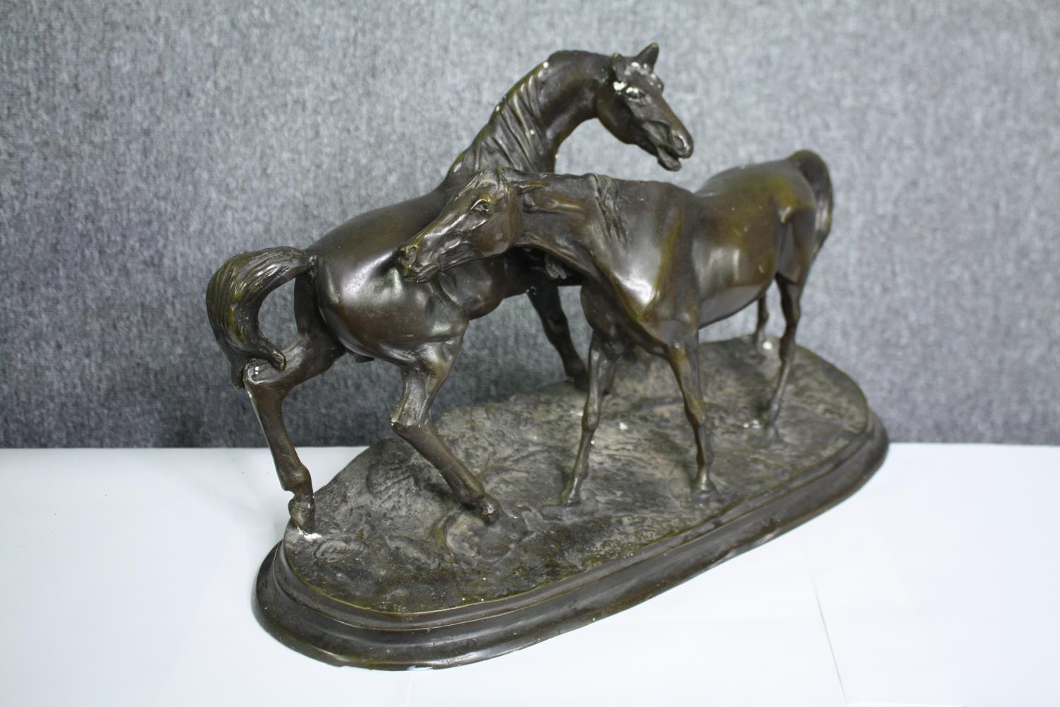 After Pierre-Jules Mene, an early 20th century bronze figure group, horses, signed to base. H.30 W. - Image 3 of 8