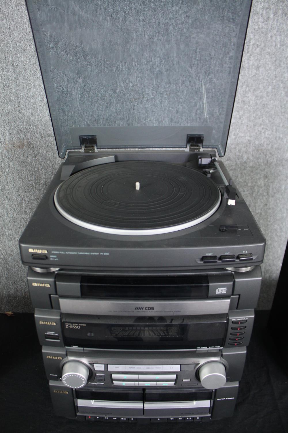 An Aiwa Hi Fi system to include turntable. H.50cm. (Largest). - Image 4 of 6