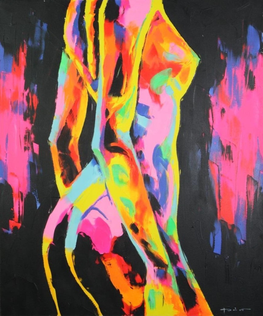 Acrylic on canvas, nude study, signed unframed. H.122 W.100cm.