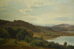 Oil on canvas, 19th century landscape, indistinctly signed. In gilt frame. H.49 W.60cm.