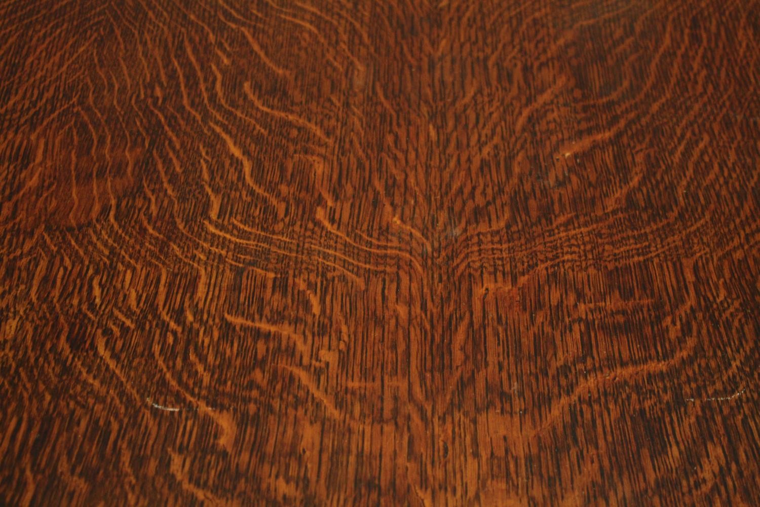 Dining table, mid century oak, draw leaf action. H.76 W.172. (ext) D.91cm. (In need of repair). - Image 9 of 9