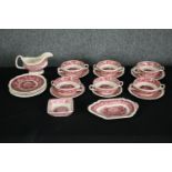 A Mason's Ironstone Vista England pattern transferware soup and dinner service with six twin handled