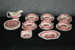 A Mason's Ironstone Vista England pattern transferware soup and dinner service with six twin handled