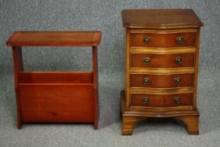 A Georgian style yewwood chest along with a similar magazine stand. H.61 W.40 D.36cm. (largest)