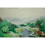 A framed and glazed watercolour, Impressionist style riverscape, signed and dated Tadeusz