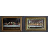 Tapestry, The Last Supper, framed, unglazed along with a vintage moulded 3D example. H.48 W.65cm.