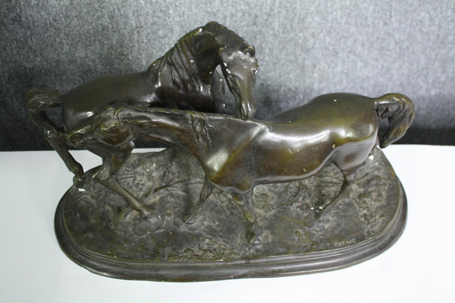 After Pierre-Jules Mene, an early 20th century bronze figure group, horses, signed to base. H.30 W. - Image 2 of 8