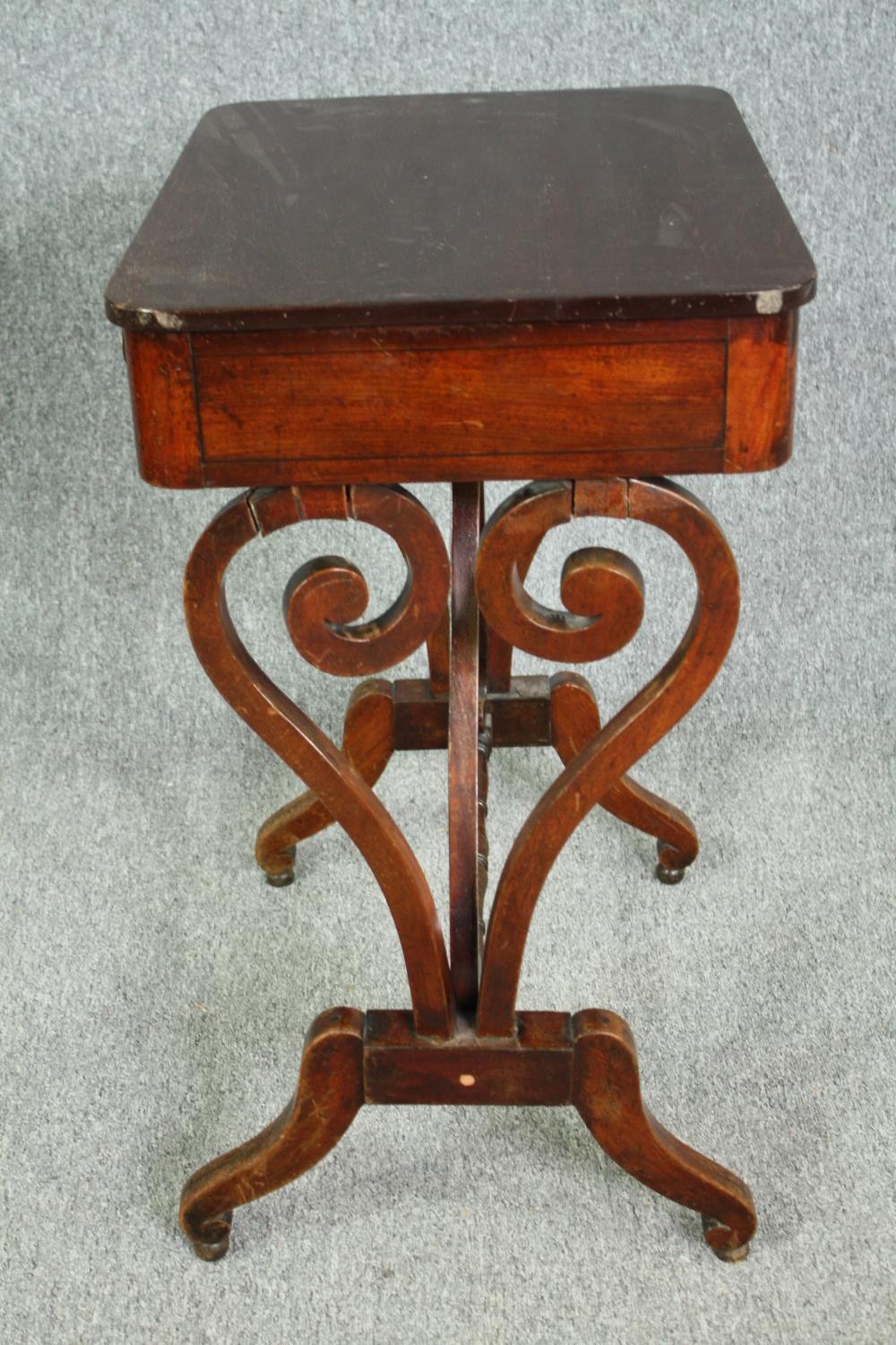 Lamp table, mid century mahogany on lyre supports. H.74 W.53 D.41cm. - Image 5 of 6