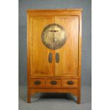 Hall cupboard, Chinese teak with incised brass locking plate and fitted interior. H.180 W.105 D.