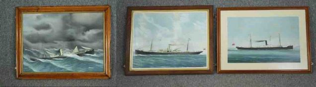 A set of three watercolour ship portraits, early 19th century, SS Straits of Menai, framed and