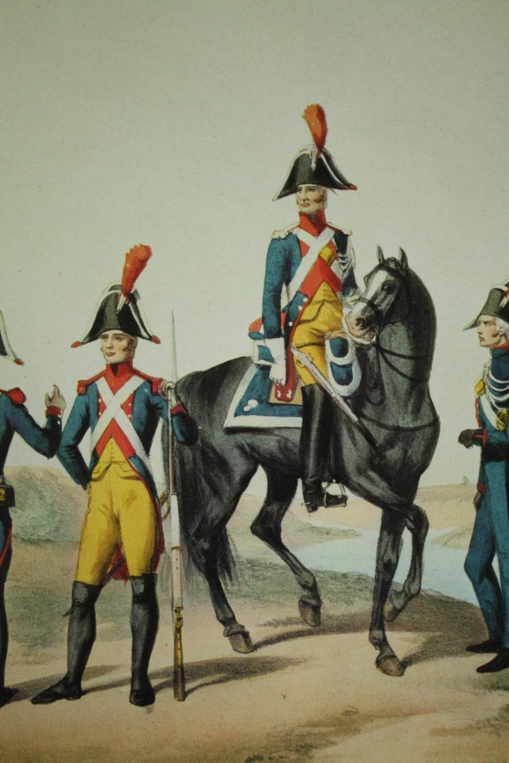 A pair of 19th century hand coloured engravings, French officers. H.51 W.33cm. (each) - Image 3 of 5