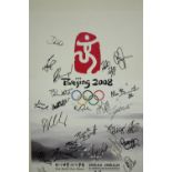 A framed and glazed poster for the Beijing Olympics 2008. Signed by a variety of Olympic champion