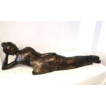 An early 20th century large brass reclining buddha. L.100 H.26 D.20cm.