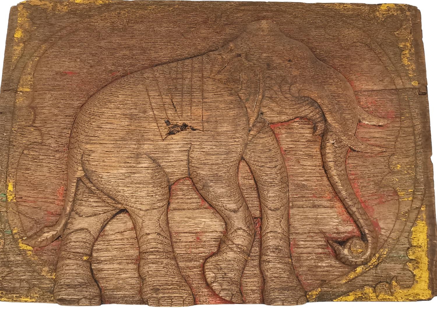 A 19th Century Indian brass lockable spice box and craved hardwood elephant design panel. L.16 D. - Image 11 of 12