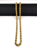 An 18ct yellow gold rope twist chain with C-sprung clasp. Stamped 18ct. L.41cm. Weight 16.21g.