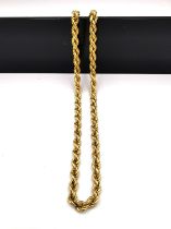 An 18ct yellow gold rope twist chain with C-sprung clasp. Stamped 18ct. L.41cm. Weight 16.21g.