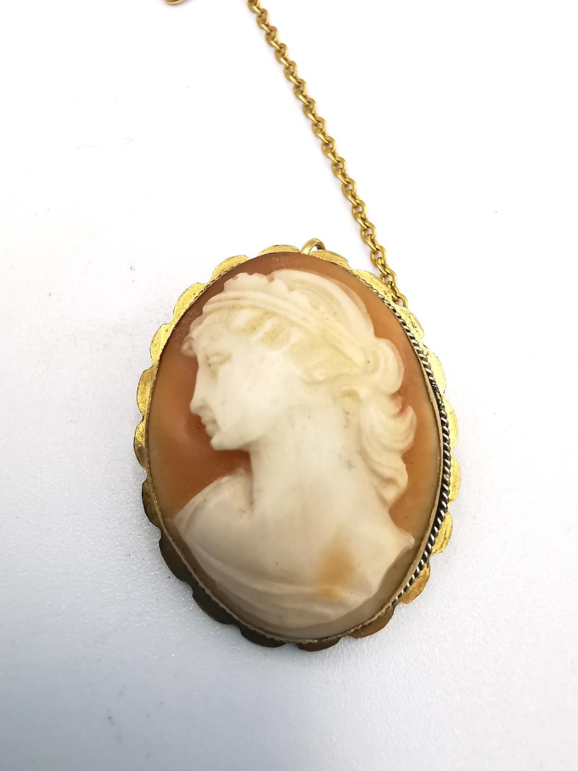 A collection of five oval carved shell cameo brooches a double sided swivel rolled gold portrait - Image 6 of 10