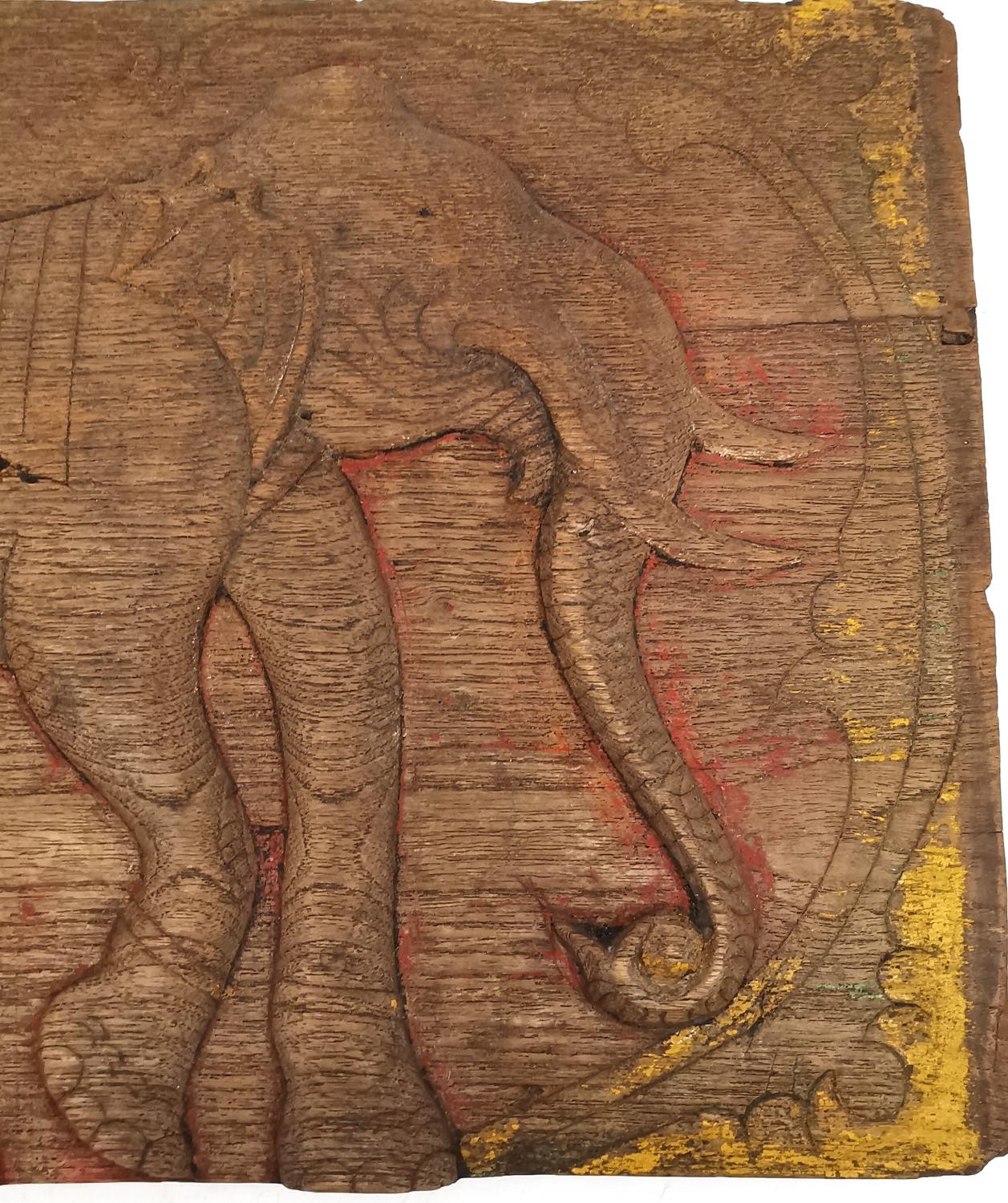 A 19th Century Indian brass lockable spice box and craved hardwood elephant design panel. L.16 D. - Image 9 of 12