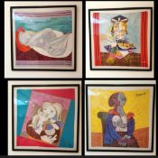 After Picasso, A set of four framed and glazed prints on silk, to include the artists daughter at