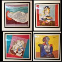 After Picasso, A set of four framed and glazed prints on silk, to include the artists daughter at