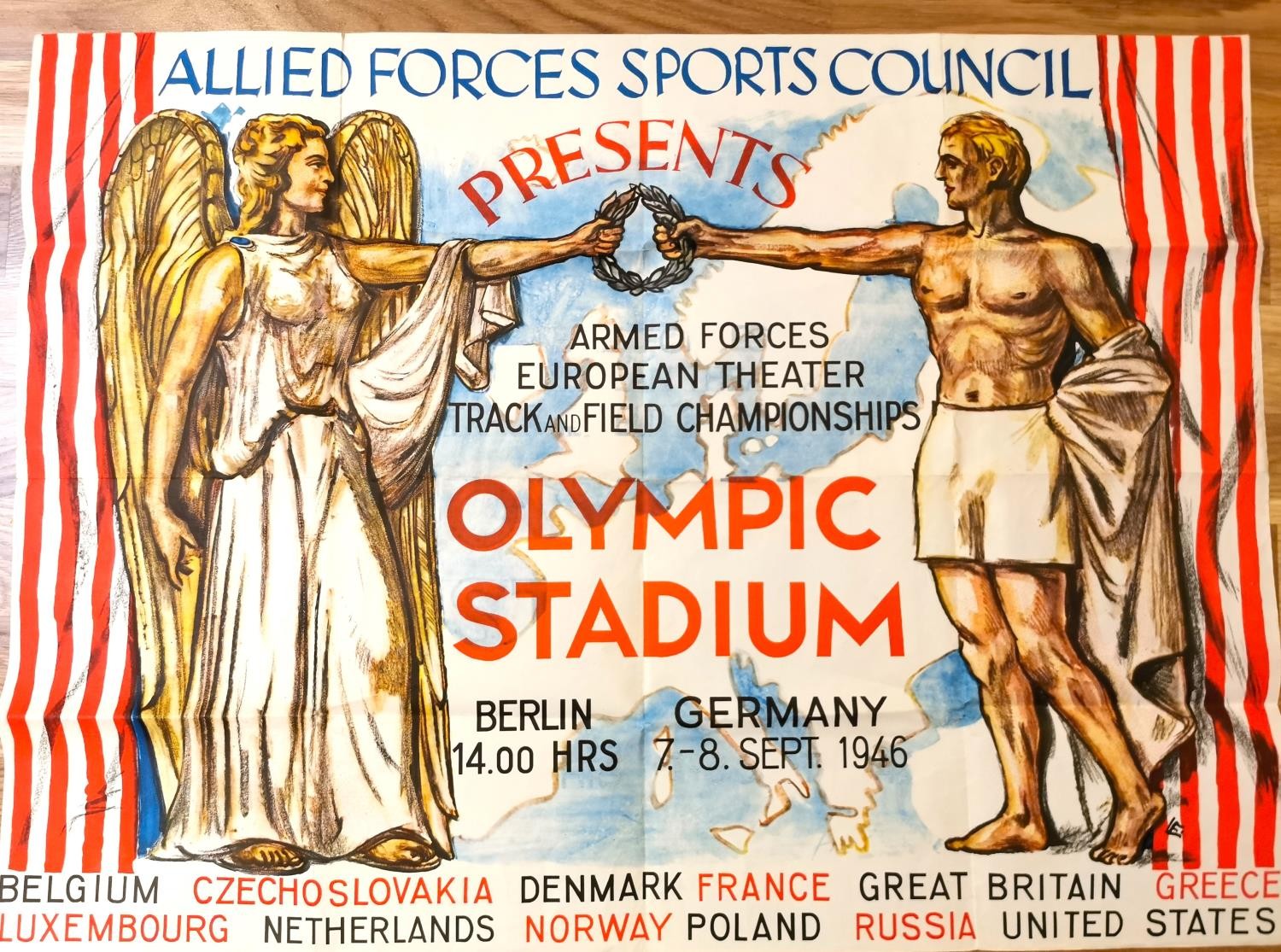 An unframed vintage 1946 Allied Forces Sports Council advertising poster. Olympic Stadium, Berlin, - Image 2 of 5
