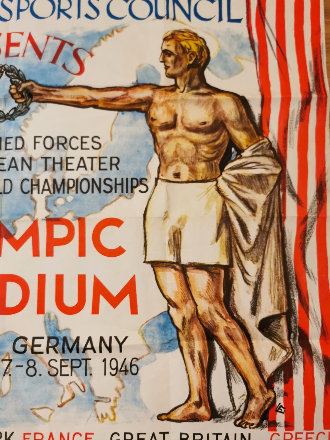 An unframed vintage 1946 Allied Forces Sports Council advertising poster. Olympic Stadium, Berlin, - Image 3 of 5