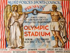 An unframed vintage 1946 Allied Forces Sports Council advertising poster. Olympic Stadium, Berlin,