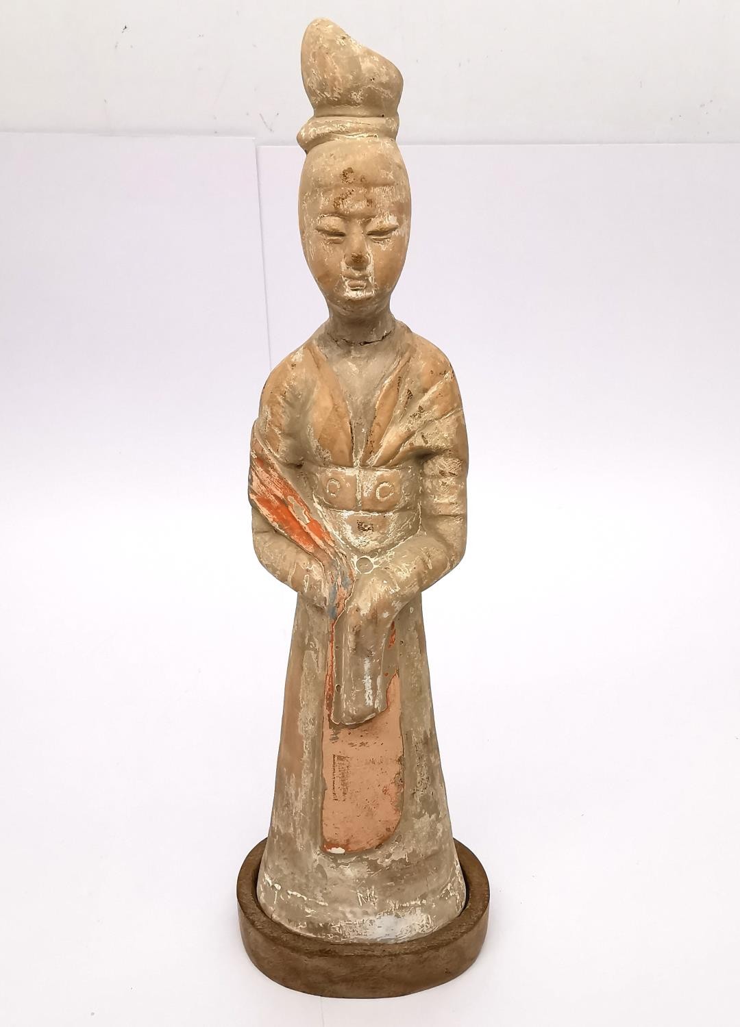 Two Chinese Han-style painted terracotta figurines, one of a female attendant and one of a - Image 8 of 20