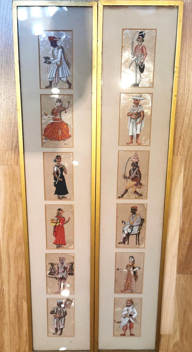 A collection of twelve (two sets of six each framed and glazed) 19th-century Indian gouache