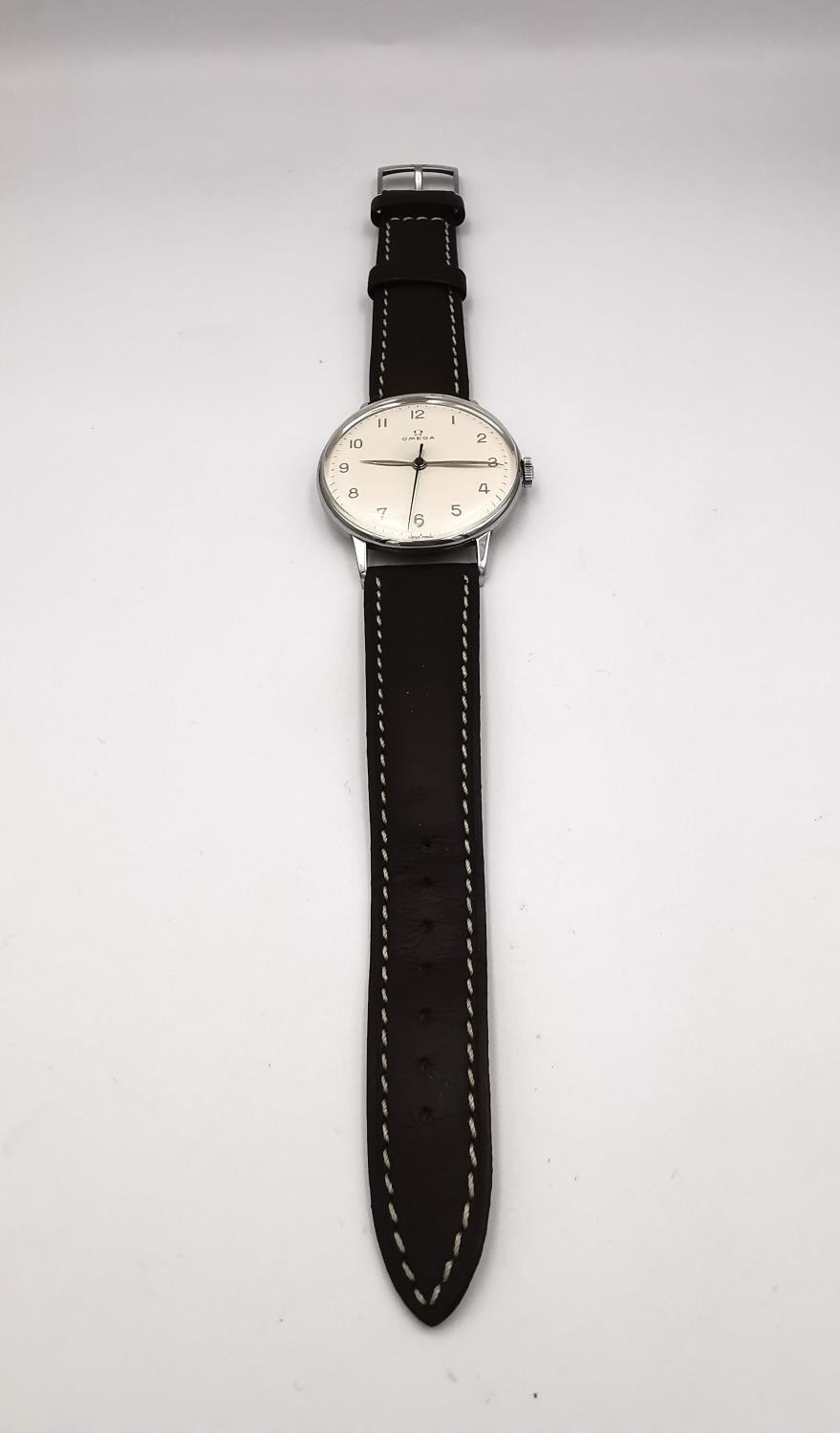 OMEGA- a vintage Stainless steel 'oversized' manual mechanical dress wristwatch on a Somlo - Image 2 of 8