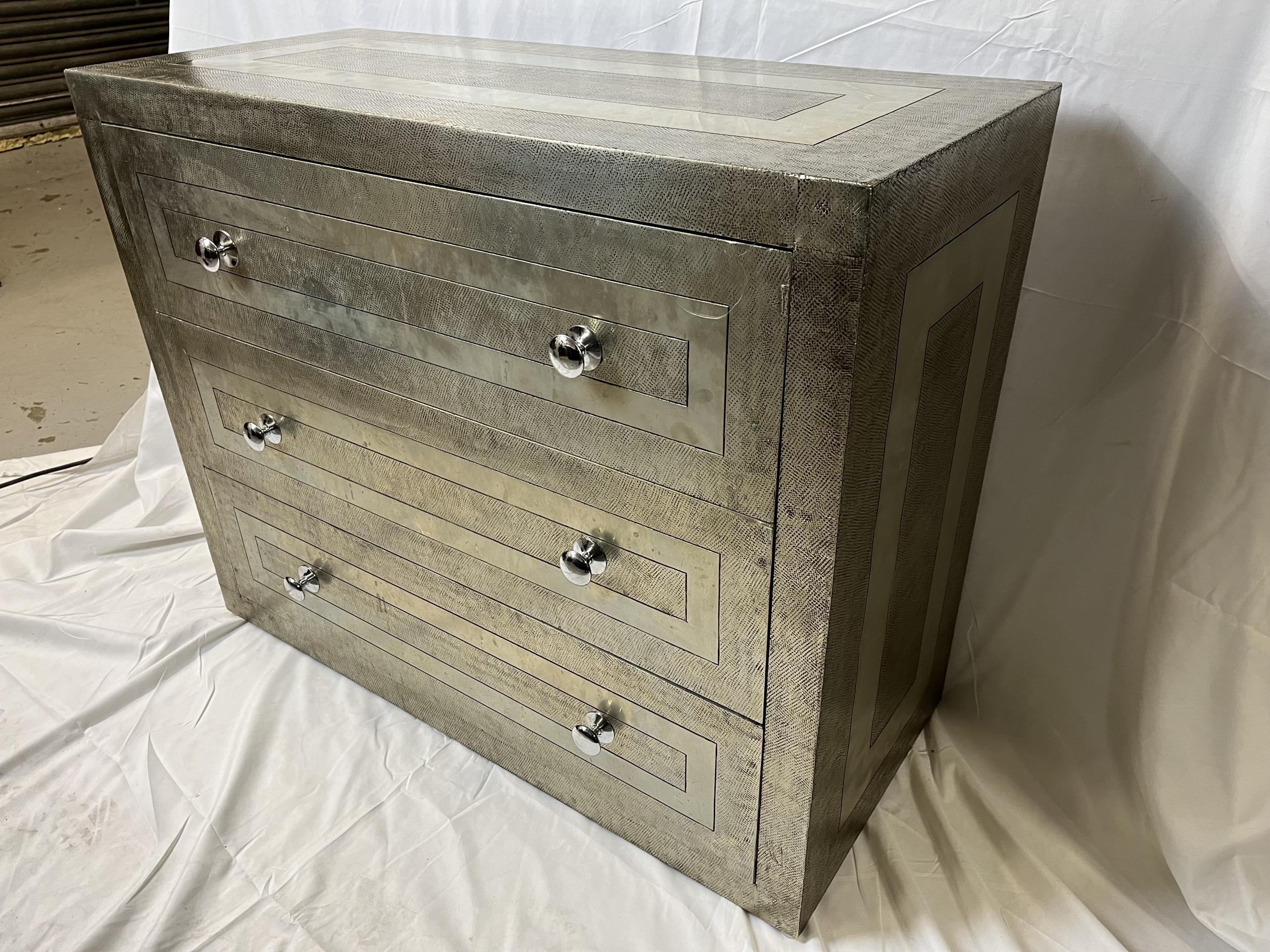 A contemporary metal bound chest of drawers. H.74 W.92 D.40cm. - Image 3 of 6